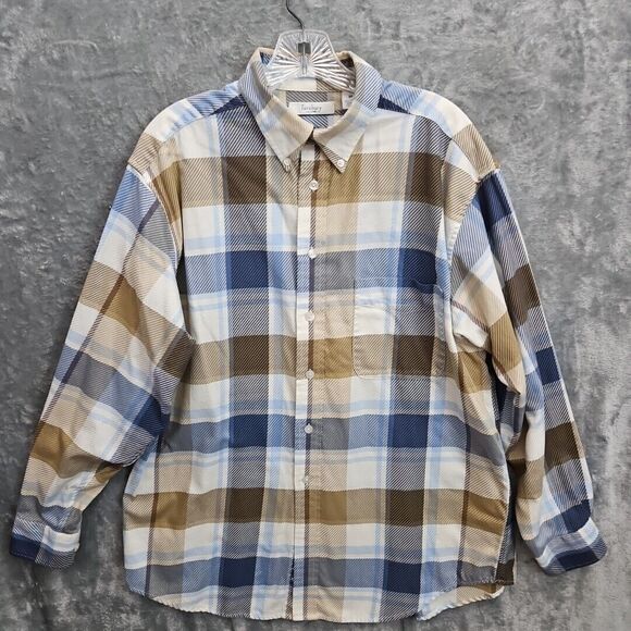 Turnbury Men's shirt sz L 34 blue beige plaid button down casual - Picture 1 of 11